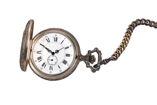 Antique pocket watch isolated on white background.