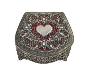 Closed Red Heart pewter jewelry box with clipping path