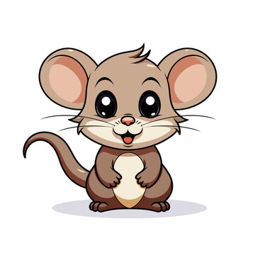 Friendly cute mouse character, flat cartoon vector illustration.