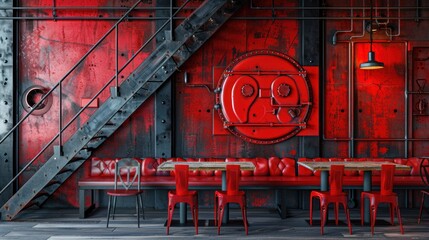 The industrial with a striking metal texture painted in vibrant red.