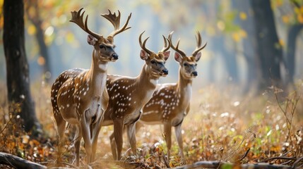 Naklejka na ściany i meble Deer in a forest, animal wild life
