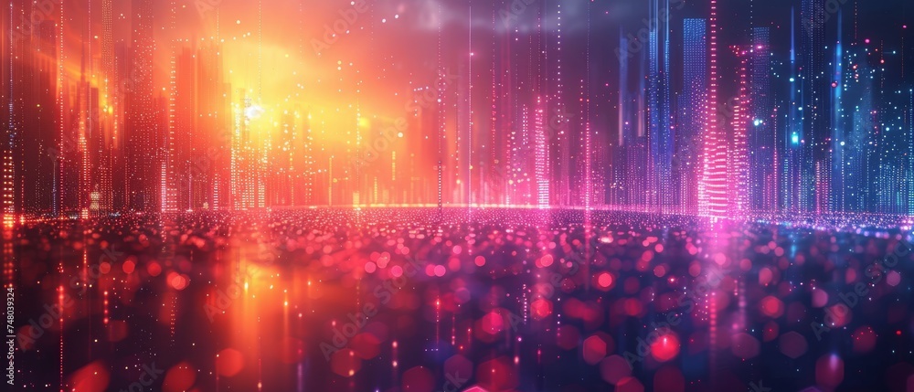 Aufkleber With big data connection technology concept of a smart city and abstract dot point connected by gradient line and aesthetic wave line design.