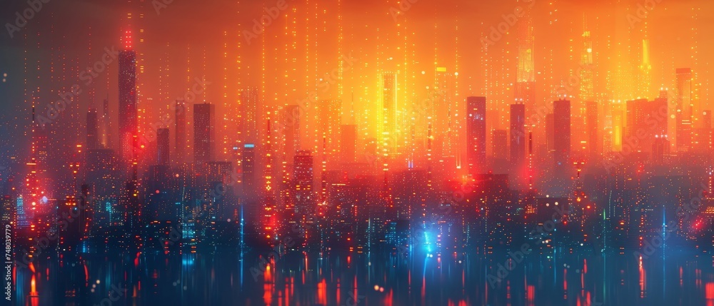 Poster an innovative concept for a smart city doingt point with a gradient line, connecting the dots of tec