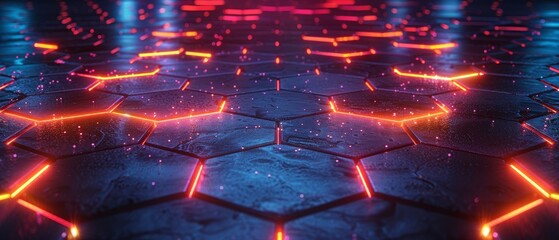 A futuristic sci-fi game that allows you to navigate hexagonal shaped pathways with neon blue and orange color LED light strips