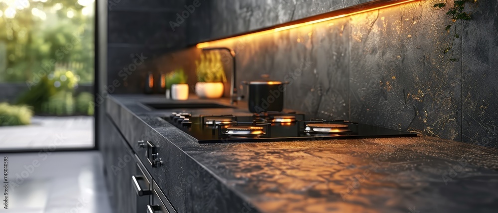 Poster designed in a minimalist style, the kitchen has a 3d rendering.