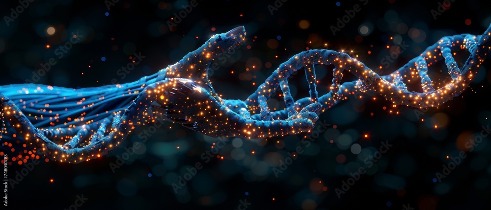 Aufkleber A robot and a human touching DNA in a virtual interface on the future, science and innovation, artificial intelligence technology.