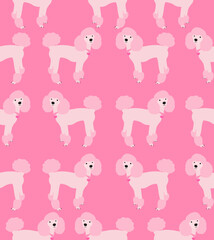 Pattern of cute poodles on a pink background.