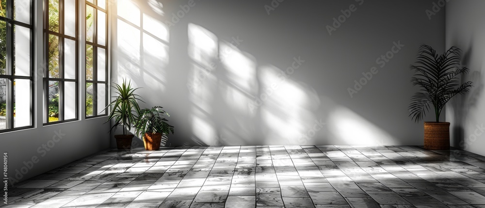Aufkleber this is a 3d rendering of a bright kitchen with an empty wall. accessories for the catalog are on th