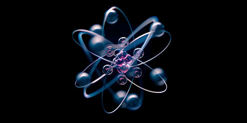 Electrons, Protons, and the Black Void of the Atom, The structure of the atom on black background | Atomic Composition: Exploring Electrons, Protons, and the Void"