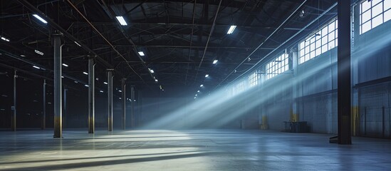 The atmosphere of an empty concrete warehouse is dramatically quiet