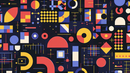 Obraz premium Abstract Art with Bright Shapes and Lines on Black Background
