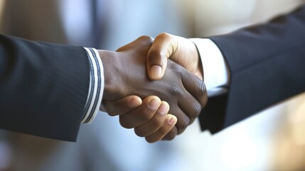 Two business professionals in a handshake, symbolizing agreements, partnerships, or deals