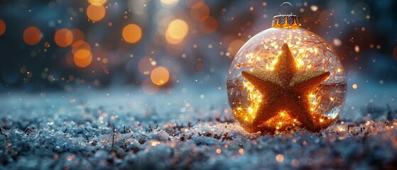 Concept of Christmas Star In A Snow Globe - Wish And Nativity - obrazy, fototapety, plakaty
