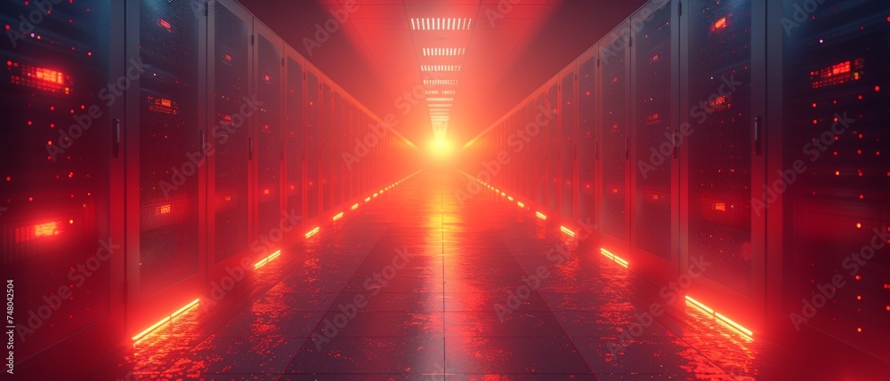 Poster Working Data Center with Rack Servers, Supercomputers and Internet Visualizations.
