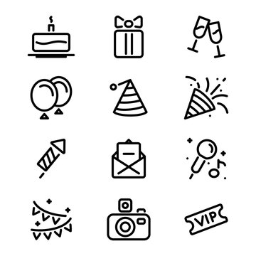 Party line symbol, birthday vector editable stroke icon for user interface.