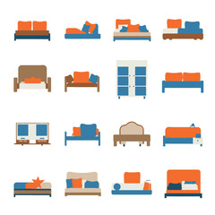 Beds with pillows vector icon set