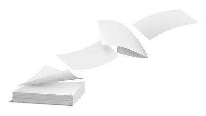 Fototapeta premium Blank Paper Sheets Flying Isolated On White