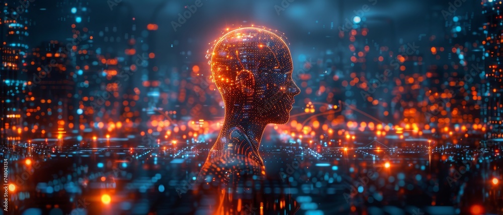 Poster human-technology concept. artificial intelligence (ai). communication network.