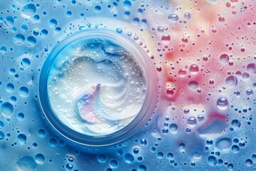 Fototapeta premium Facial toothy skin care cream. Skincare treatment products: wellness assessment lotion, skincare raspberry seed oil gel, oil, pipette with isolated serum and make up jar pot