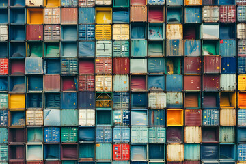 Stacked colored cargo containers in the truck storage area