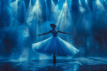 Ballet Dancer Performing in Luminous Theater - obrazy, fototapety, plakaty