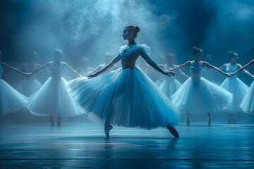 Ballet Dancers in Blue Light Aquamarine Style Performance