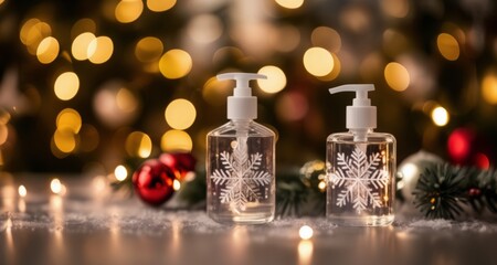 Obraz na płótnie Canvas Snowflake-themed hand sanitizers for a festive touch