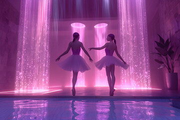 Futuristic Ballerinas in a Luminescent Pool