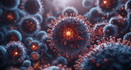 Obraz premium Viral Infection - A microscopic view of a virus spreading through cells