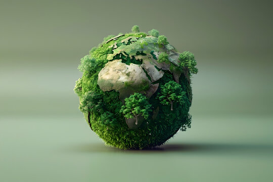 Globe-Shaped Earth with Moss and Lush Vegetation
