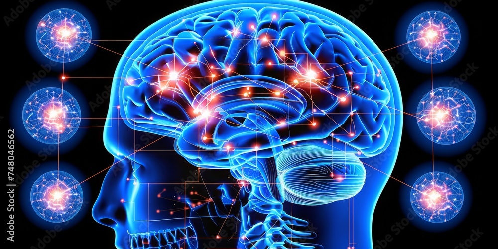 Fototapete A Visualization of Neural Activity and Brain Function Signifying Intelligence and Thought, Generative AI