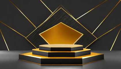 Abstract geometric black and golden winner podium - 3d illustration