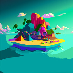 Small island in the ocean 3D rendering