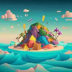 Small island in the ocean 3D rendering