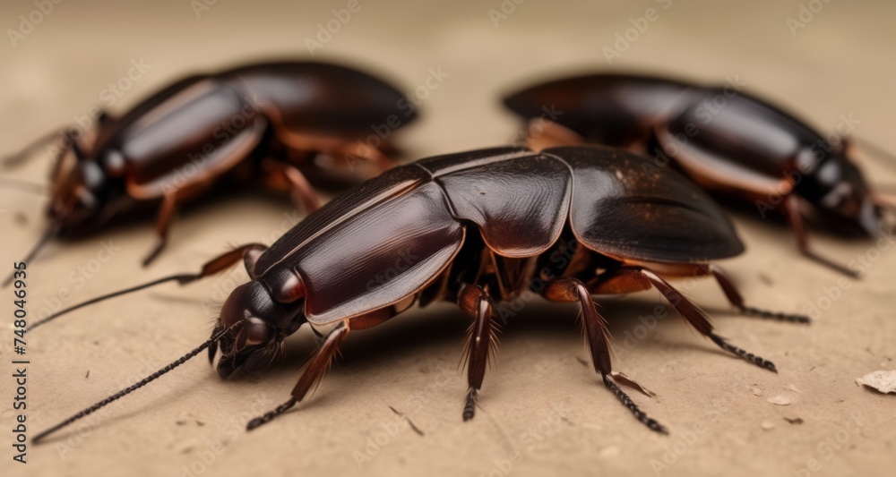 Poster  Close-up of a group of shiny beetles on a surface