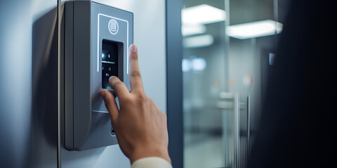 fingerprint and access control in a office building,Hand using electronic smart contactless key card for unlock door in hotel or house
