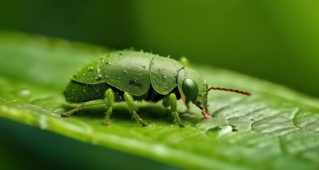 Fototapeta premium Nature's tiny explorer - a close-up of a vibrant green grasshopper