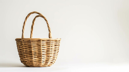 Isolated Empty Straw Shopping Basket Against A White Background. Concept Illustration of Inflation and Rising Cost of Living