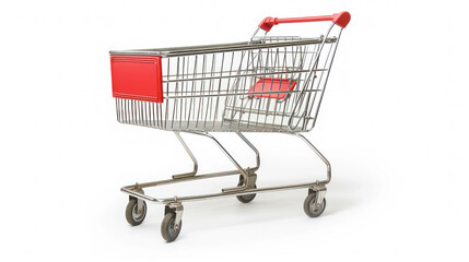 Isolated Empty Shopping Cart Against A White Background. Concept Illustration of Inflation and Rising Cost of Living 