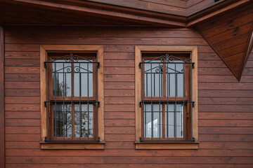 Fototapeta na wymiar House made of laminated veneer lumber. Cottage made of laminated wood. Houses made of wood