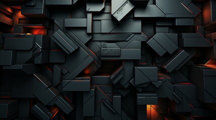 Bold black, red, and yellow geometric background in 3d tech style for attention grabbing designs - obrazy, fototapety, plakaty