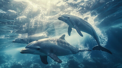 Fototapeta premium dolphins swim underwater