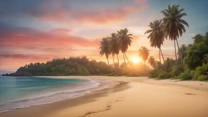 Fototapeta na wymiar Sunset on the beach, perfect vacation on tropical island, summer holiday travel landscape photo