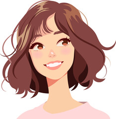 portrait of smiling face pretty woman with short brown hair.