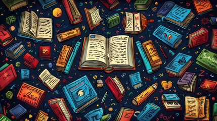 Colorful Icons of Books and Letters: An Educational Pattern