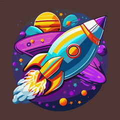 Colorful space ship, Rocket in space