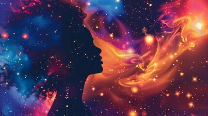Cosmic female silhouette to inspire imagination - obrazy, fototapety, plakaty