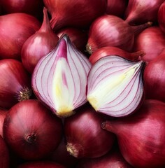 background of red onion close-up