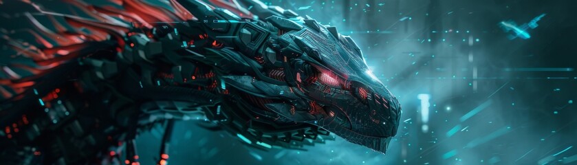 AI-controlled dragon, futuristic battlefield, dark theme