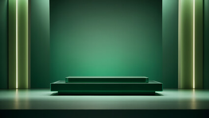 green podium with gentle luxurious lighting 3d shape product display presentation, minimal wall scene, studio room